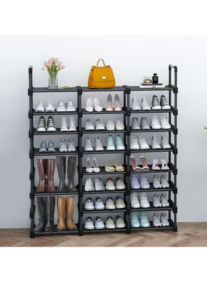 بيوينتي رف أحذية، ٣ صفوف ٨ طبقات، منظّم تخزين للأحذية والجزم، رف معدني قابل للتكديس، يحافظ على ترتيب الغرفة ويوفر مساحة الباب - Image 5